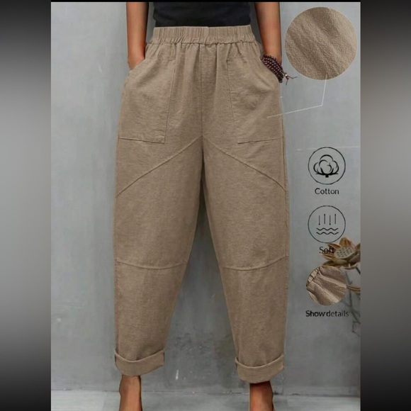 Casual Harem Khaki Drawstring Elastic Waist Pants NEW - Picture 2 of 6